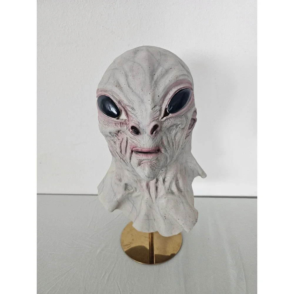 Realistic Grey Alien Full Head Latex Mask Halloween Costume Sci-Fi Prop Grey